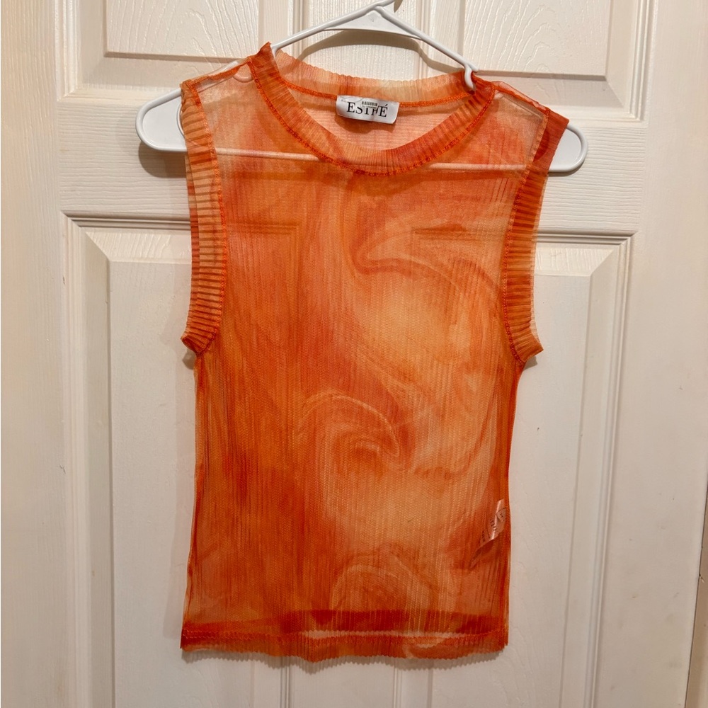 Orange Fitted Ribbed Tank Top - Picture 3 of 3
